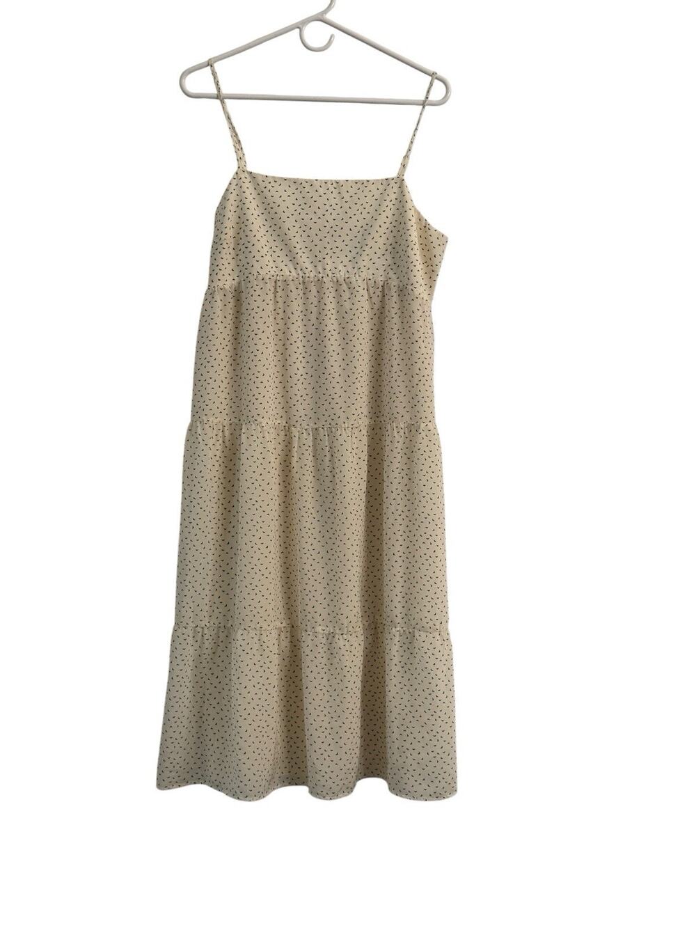 Bardot Cream Tiered Midi Dress US 10 Black Micro Print Adjustable Straps